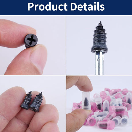 Screw On Tire Plug, 70 Tire Repair Screws, Tire Repair Rubber Nail Kit, Tire Screw Plug Repair Kit, Spin Tire Repair Plug for Car, Motorcycle, Truck, Tractor Tire Puncture Repair