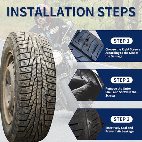 Screw On Tire Plug, 70 Tire Repair Screws, Tire Repair Rubber Nail Kit, Tire Screw Plug Repair Kit, Spin Tire Repair Plug for Car, Motorcycle, Truck, Tractor Tire Puncture Repair