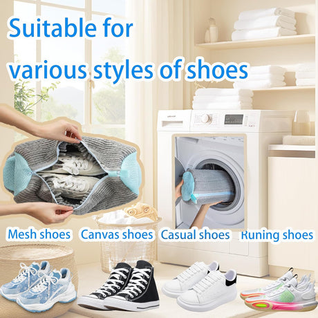 Shoe Washer Bag Laundry Shoe Bag for Washer & Dryer, Reusable 2 Pack Sneaker Cleaning Bag, 360° Deep Cleaning Machine for All Shoe Types with Self-Locking Zipper（Grey）