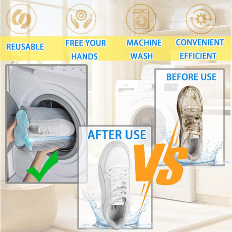 Shoe Washer Bag Laundry Shoe Bag for Washer & Dryer, Reusable 2 Pack Sneaker Cleaning Bag, 360° Deep Cleaning Machine for All Shoe Types with Self-Locking Zipper（Grey）