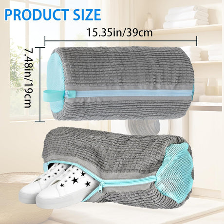 Shoe Washer Bag Laundry Shoe Bag for Washer & Dryer, Reusable 2 Pack Sneaker Cleaning Bag, 360° Deep Cleaning Machine for All Shoe Types with Self-Locking Zipper（Grey）