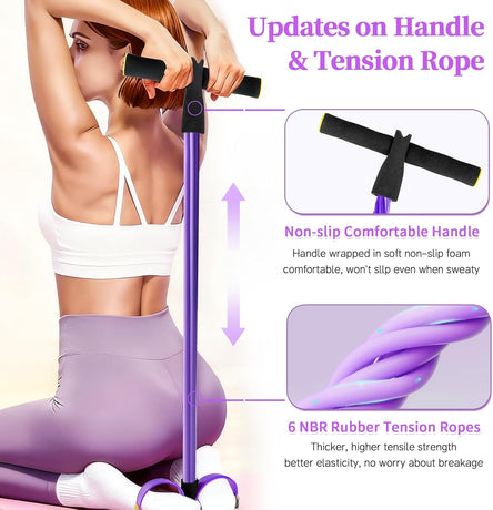 Pedal Resistance Bands with Handles, Upgrade 6-Tubes Manual Tension Training Pedal, Natural Rubber Foot Pedal Resistance Bands, Multifunction Fitness Bands for Abdomen, Waist, Arm, Leg（Purple）