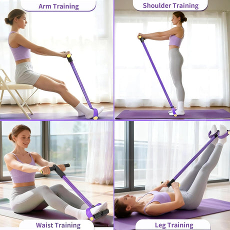 Pedal Resistance Bands with Handles, Upgrade 6-Tubes Manual Tension Training Pedal, Natural Rubber Foot Pedal Resistance Bands, Multifunction Fitness Bands for Abdomen, Waist, Arm, Leg（Purple）