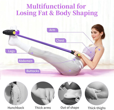 Pedal Resistance Bands with Handles, Upgrade 6-Tubes Manual Tension Training Pedal, Natural Rubber Foot Pedal Resistance Bands, Multifunction Fitness Bands for Abdomen, Waist, Arm, Leg（Purple）