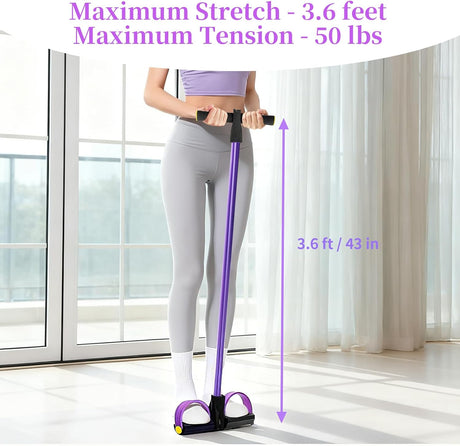 Pedal Resistance Bands with Handles, Upgrade 6-Tubes Manual Tension Training Pedal, Natural Rubber Foot Pedal Resistance Bands, Multifunction Fitness Bands for Abdomen, Waist, Arm, Leg（Purple）