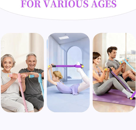 Pedal Resistance Bands with Handles, Upgrade 6-Tubes Manual Tension Training Pedal, Natural Rubber Foot Pedal Resistance Bands, Multifunction Fitness Bands for Abdomen, Waist, Arm, Leg（Purple）