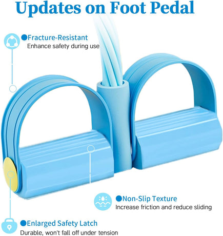 Pedal Resistance Bands with Handles, Upgrade 6-Tubes Manual Tension Training Pedal, Natural Rubber Foot Pedal Resistance Bands, Multifunction Fitness Bands for Abdomen, Waist, Arm, Leg（Blue）