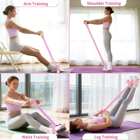 Pedal Resistance Bands with Handles, Upgrade 6-Tubes Manual Tension Training Pedal, Natural Rubber Foot Pedal Resistance Bands, Multifunction Fitness Bands for Abdomen, Waist, Arm, Leg