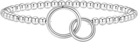 Women’s Silver Bracelet, Silver Elastic Beaded Bracelet, Handmade Ball Accent Bracelet, Elegant Silver Jewelry Gift.
