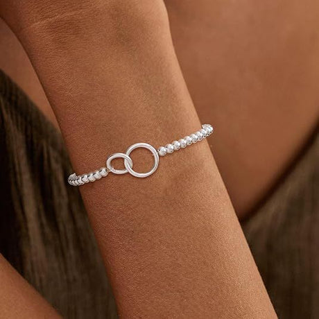 Women’s Silver Bracelet, Silver Elastic Beaded Bracelet, Handmade Ball Accent Bracelet, Elegant Silver Jewelry Gift.