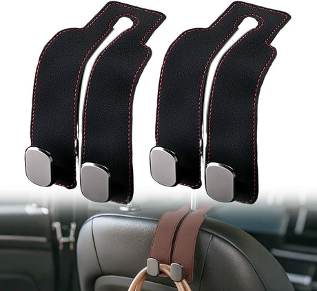 Headrest Hook for Car Seat Headrest, 2026 Wallet & Bag Hook Cute Car Wallet Holder, Double Hook Leather Car Headrest Hook Seat Back Storage Bag for Travel (Black*2)