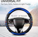 PU Leather Car Steering Wheel Cover with Non-Slip Grip, Suitable for Both Men and Women, Universal Fits 14.5-15 Inch Cars, Trucks, SUVs (Blue (Round), Medium (Standard) Size [14 1/2-15 Inches])