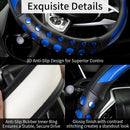 PU Leather Car Steering Wheel Cover with Non-Slip Grip, Suitable for Both Men and Women, Universal Fits 14.5-15 Inch Cars, Trucks, SUVs (Blue (Round), Medium (Standard) Size [14 1/2-15 Inches])