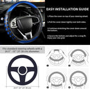 PU Leather Car Steering Wheel Cover with Non-Slip Grip, Suitable for Both Men and Women, Universal Fits 14.5-15 Inch Cars, Trucks, SUVs (Blue (Round), Medium (Standard) Size [14 1/2-15 Inches])