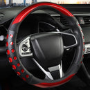 PU Leather Car Steering Wheel Cover with Non-Slip Grip, Suitable for Both Men and Women, Universal Fits 14.5-15 Inch Cars, Trucks, SUVs (Red (Round), Medium (Standard) Size [14 1/2-15 Inches])