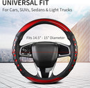 PU Leather Car Steering Wheel Cover with Non-Slip Grip, Suitable for Both Men and Women, Universal Fits 14.5-15 Inch Cars, Trucks, SUVs (Red (Round), Medium (Standard) Size [14 1/2-15 Inches])