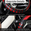 PU Leather Car Steering Wheel Cover with Non-Slip Grip, Suitable for Both Men and Women, Universal Fits 14.5-15 Inch Cars, Trucks, SUVs (Red (Round), Medium (Standard) Size [14 1/2-15 Inches])