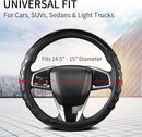 PU Leather Car Steering Wheel Cover with Non-Slip Grip, Suitable for Both Men and Women, Universal Fits 14.5-15 Inch Cars, Trucks, SUVs (Black (Round), Medium (Standard) Size [14 1/2-15 Inches]) )