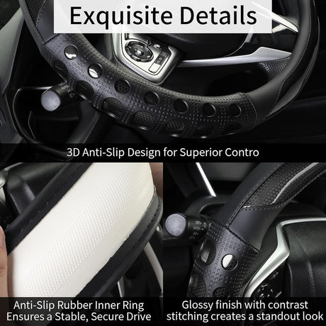PU Leather Car Steering Wheel Cover with Non-Slip Grip, Suitable for Both Men and Women, Universal Fits 14.5-15 Inch Cars, Trucks, SUVs (Black (Round), Medium (Standard) Size [14 1/2-15 Inches]) )