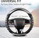 PU Leather Car Steering Wheel Cover with Non-Slip Grip, Suitable for Both Men and Women, Universal Fits 14.5-15 Inch Cars, Trucks, SUVs (Grey (Round), Medium (Standard) Size [14 1/2-15 Inches])
