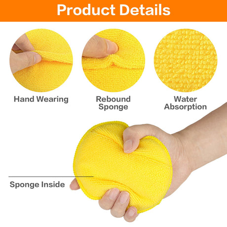 Microfiber Wax Applicator Pads, Car Wax Applicator with Finger Pocket, Buffing & Detail Polishing Foam Pads for Car Cleaning and Fine Polishing (5 inch, 6 Pack) (Yellow)