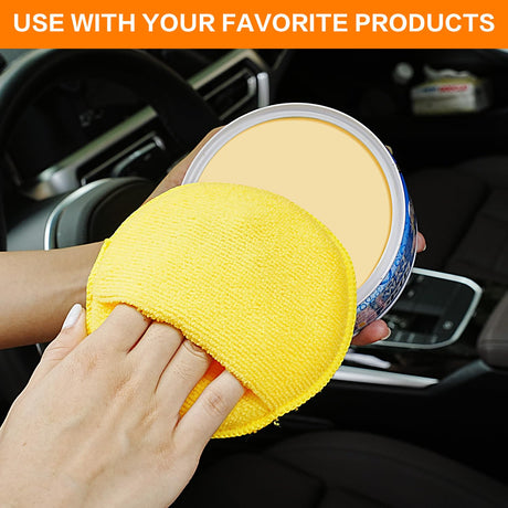 Microfiber Wax Applicator Pads, Car Wax Applicator with Finger Pocket, Buffing & Detail Polishing Foam Pads for Car Cleaning and Fine Polishing (5 inch, 6 Pack) (Yellow)