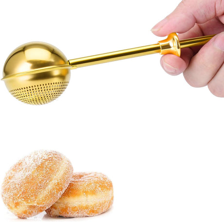 Flour Duster, One-Hand Operation, 304 Stainless Steel Powdered Sugar Bowl Duster, Dusting Flour Sieve, Gift Wrapping, Gold
