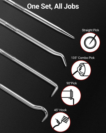 4-Piece Hook & Paddle Set, Precision Auto Paddle Tool & O-Ring Paddle Set with Comfortable Grip & Anti-Slip Shaft for Oil Seal, Gasket Removal, Electronic Repair