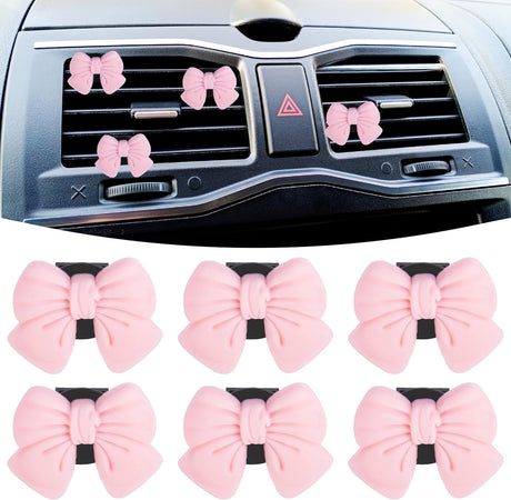 6pcs Pink Bow Car Vent Clamp, Cute Air Freshener Clamp, Pink Bow Auto Accessories, Coquette Air Air Conditioning Vent Decoration, Indoor Girl Car Accessories for Women Car Truck Suv