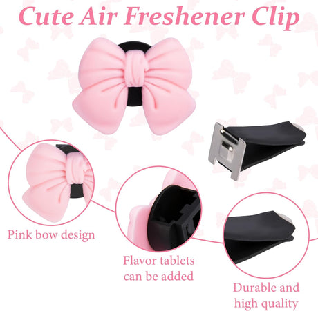 6pcs Pink Bow Car Vent Clamp, Cute Air Freshener Clamp, Pink Bow Auto Accessories, Coquette Air Air Conditioning Vent Decoration, Indoor Girl Car Accessories for Women Car Truck Suv
