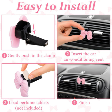 6pcs Pink Bow Car Vent Clamp, Cute Air Freshener Clamp, Pink Bow Auto Accessories, Coquette Air Air Conditioning Vent Decoration, Indoor Girl Car Accessories for Women Car Truck Suv
