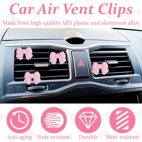 6pcs Pink Bow Car Vent Clamp, Cute Air Freshener Clamp, Pink Bow Auto Accessories, Coquette Air Air Conditioning Vent Decoration, Indoor Girl Car Accessories for Women Car Truck Suv
