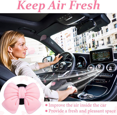 6pcs Pink Bow Car Vent Clamp, Cute Air Freshener Clamp, Pink Bow Auto Accessories, Coquette Air Air Conditioning Vent Decoration, Indoor Girl Car Accessories for Women Car Truck Suv