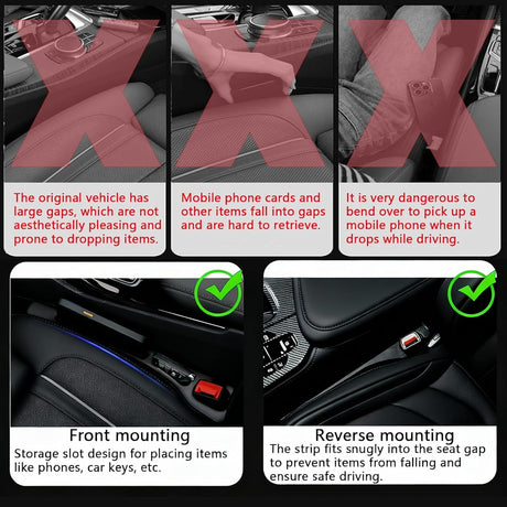 Car Seat Crevice Fill Organizer 2 pcs - No Drop Seat Guard, General Automotive Seat Crevice Filler, Durable Non-Slip Material, Easy Installation in 10 Seconds, for Cars, Trucks & SUVs (Beige)