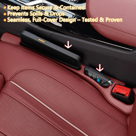 Car Seat Crevice Fill Organizer 2 pcs - No Drop Seat Guard, Universal Car Seat Crevice Filler, Durable Non-Slip Material, Easy 10 Second Installation for Cars, Trucks & SUVs (Red)