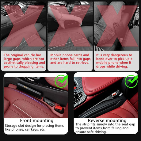 Car Seat Crevice Fill Organizer 2 pcs - No Drop Seat Guard, Universal Car Seat Crevice Filler, Durable Non-Slip Material, Easy 10 Second Installation for Cars, Trucks & SUVs (Red)