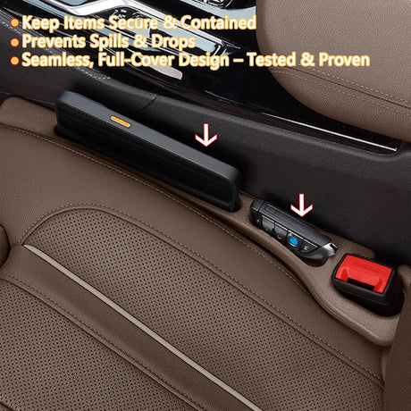 Car Seat Gap Fill Organizer 2 Pcs - No Drop Seat Guard, General Automotive Seat Crevice Filler, Durable Non-Slip Material, Easy Installation in 10 Seconds, for Cars, Trucks & Off-Road Vehicles (Brown)