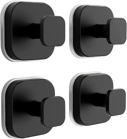 Suction Cup Hooks for Inside Shower,Heavy Duty Reusable No-Drill Hooks for Bathroom Wall,Glass,Windows,Tile-for Hanging Towels,Robes,Loofah - Wreath Hangers for Front Door,4packs (Black)