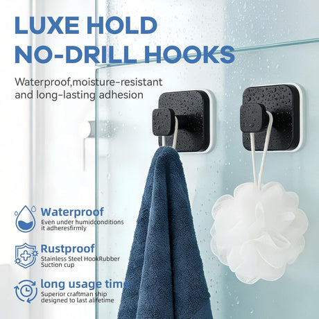Suction Cup Hooks for Inside Shower,Heavy Duty Reusable No-Drill Hooks for Bathroom Wall,Glass,Windows,Tile-for Hanging Towels,Robes,Loofah - Wreath Hangers for Front Door,4packs (Black)
