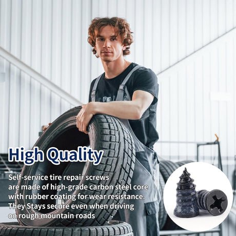 30 PCS Tire Repair Screws, Vacuum Tire Plug Kit Spiral Rubber Nails, Tire Plug Screw Type Quick Tool Spin Tire Plug, Car, Truck, Motorcycle Tire Puncture Repair