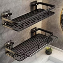 Black Wall-Mounted Storage Shelf - Heavy-Duty Plastic, No-Drill Adhesive Installation, Space-Saving Bathroom and Kitchen Organizer