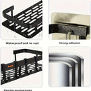 Black Wall-Mounted Storage Shelf - Heavy-Duty Plastic, No-Drill Adhesive Installation, Space-Saving Bathroom and Kitchen Organizer