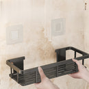 Black Wall-Mounted Storage Shelf - Heavy-Duty Plastic, No-Drill Adhesive Installation, Space-Saving Bathroom and Kitchen Organizer