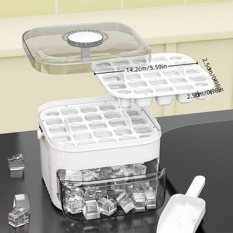 1PC Refrigerator Ice Cube Mold, Manual Press Two-Layer Design, Large Capacity Food-Grade PP Material, Suitable for Refrigerator Ice Making – Essential Kitchen Tool, 50-Cavity Ice Tray with Container, Practical Household Drink Ice Organizer.