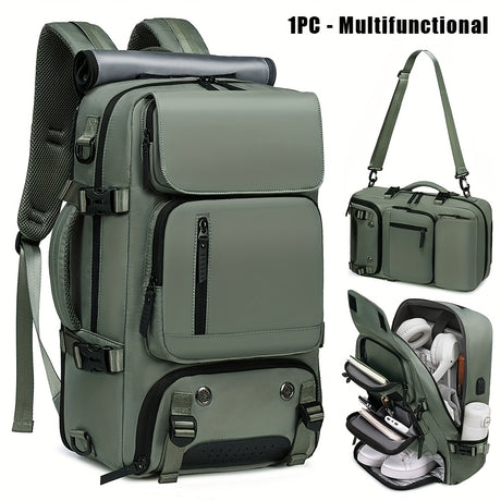 18.1-inch Easy-Travel Bag (46×30×16 cm): Four carrying modes in one bag, with independent shoe compartment and freely switchable hidden shoulder straps.(Army green）