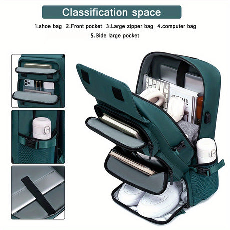 18.1-inch Easy-Travel Bag (46×30×16 cm): Four carrying modes in one bag, with independent shoe compartment and freely switchable hidden shoulder straps.(Army green）