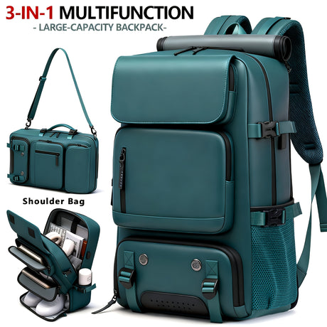 18.1-inch Easy-Travel Bag (46×30×16 cm): Four carrying modes in one bag, with independent shoe compartment and freely switchable hidden shoulder straps.(Army green）