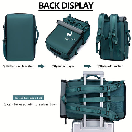 18.1-inch Easy-Travel Bag (46×30×16 cm): Four carrying modes in one bag, with independent shoe compartment and freely switchable hidden shoulder straps.(Army green）