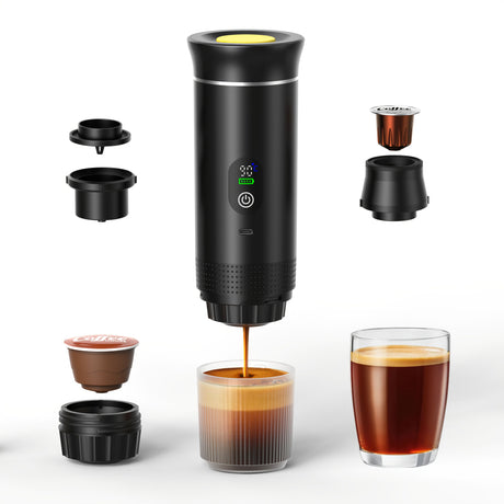 (grey )Upgraded Portable Coffee Maker with Temperature and Power Display, USB-C Charging, Self-Heating & Cold Brew Functions, Compatible with Coffee Capsules/Ground Coffee. Perfect Espresso Machine for Home, Office, Travel, RV, and Camping. Ideal for Offi