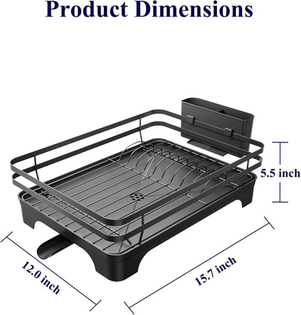 Dish Drying Rack - Multi-Functional Dish Rack for Kitchen Counter with Cutlery Holder, Rust-Proof Storage Solution with Rotatable,  Black